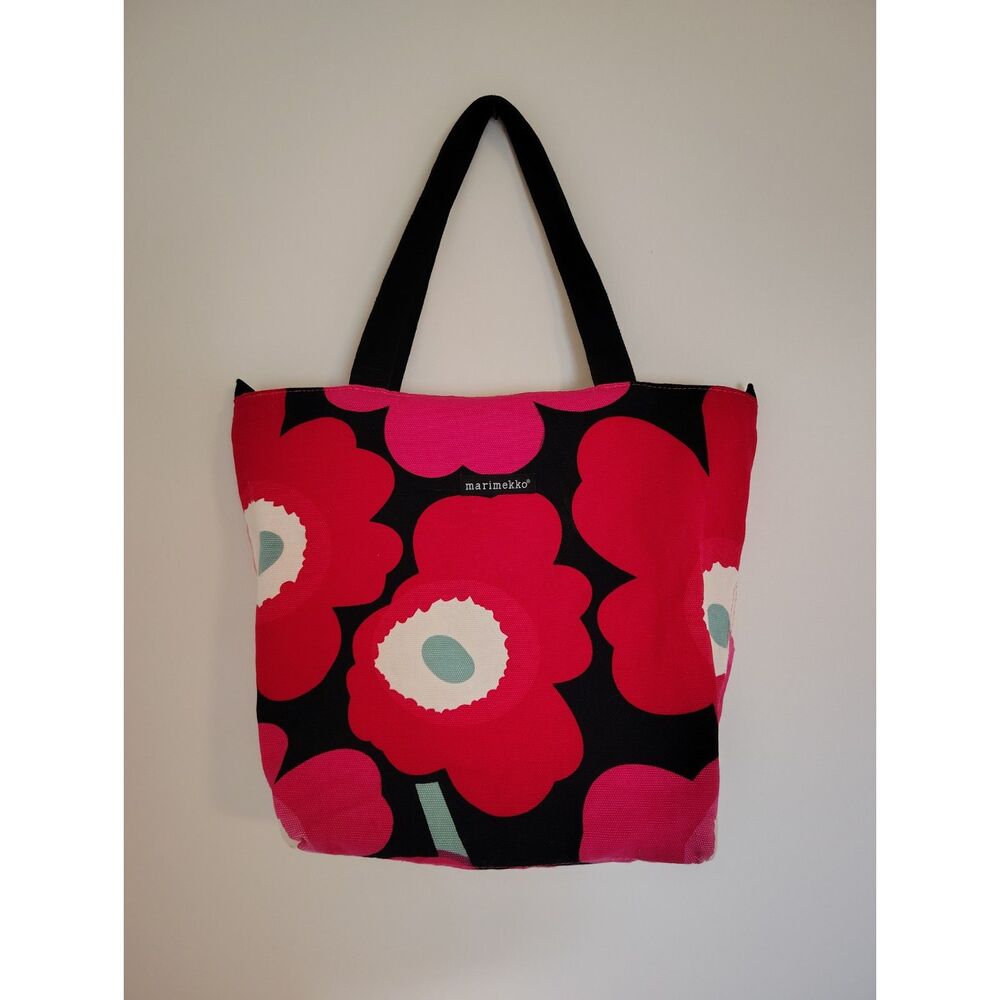 Marimekko Floral Canvas Mod Retro Poppy Unikko Tote Bag